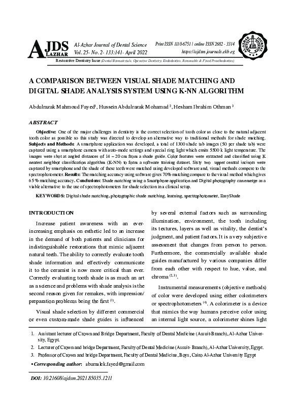 (PDF) A Comparison between visual shade matching and digital shade ...