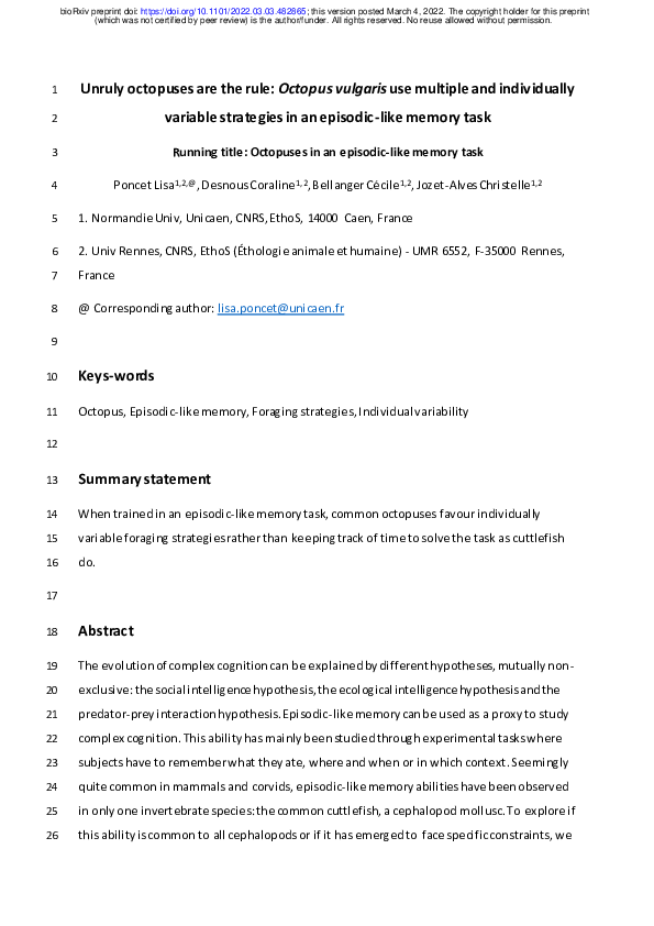 (PDF) Unruly octopuses are the rule Octopus vulgaris use multiple and