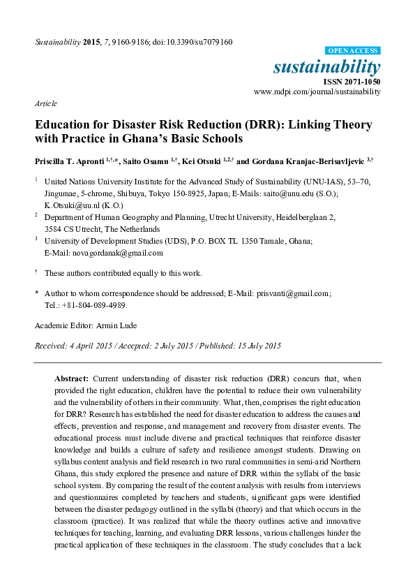 (PDF) Article Education for Disaster Risk Reduction (DRR): Linking ...