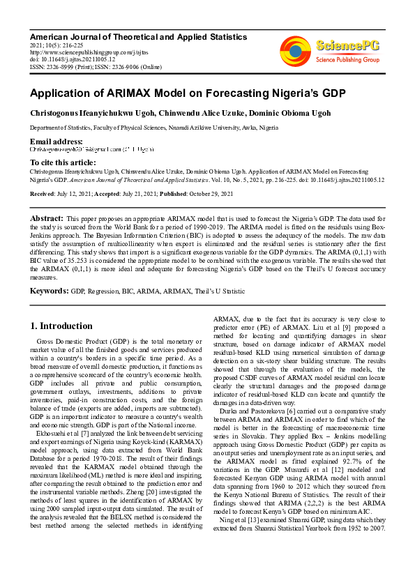 (PDF) Application of ARIMAX Model on Forecasting Nigeria’s GDP