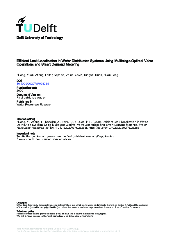 (PDF) Efficient Leak Localization in Water Distribution Systems Using ...