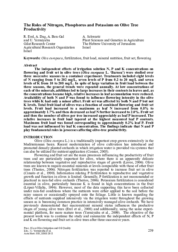 (PDF) The Roles of Nitrogen, Phosphorus and Potassium on Olive Tree ...