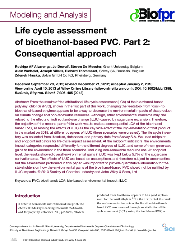 (PDF) Life cycle assessment of bioethanol-based PVC