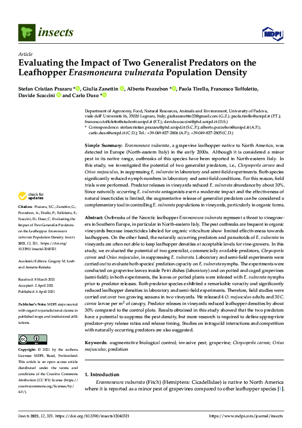 (PDF) Evaluating the Impact of Two Generalist Predators on the ...