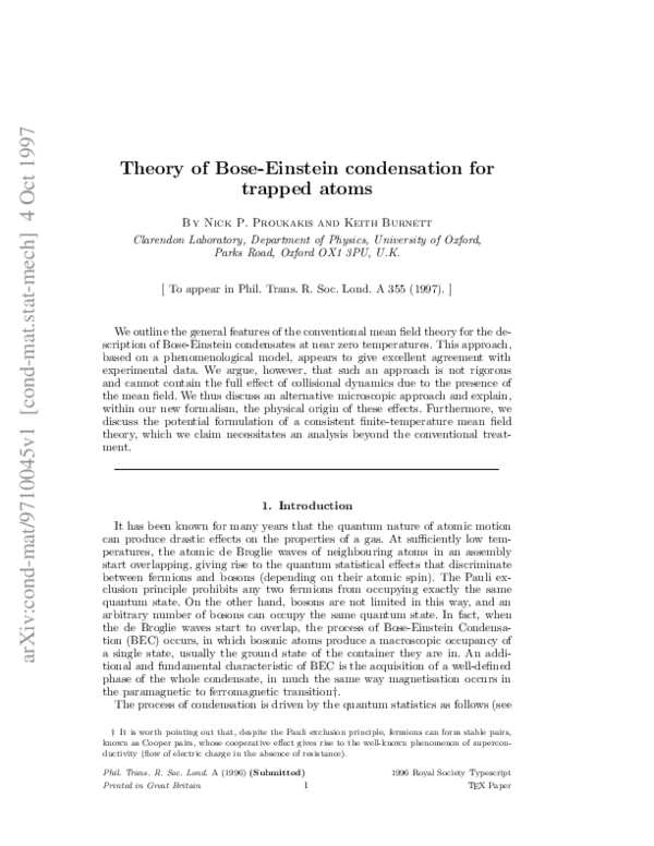 (PDF) Theory of Bose-Einstein condensation for trapped atoms