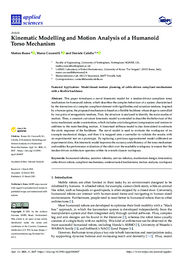 (PDF) Kinematic Modelling and Motion Analysis of a Humanoid Torso Mechanism