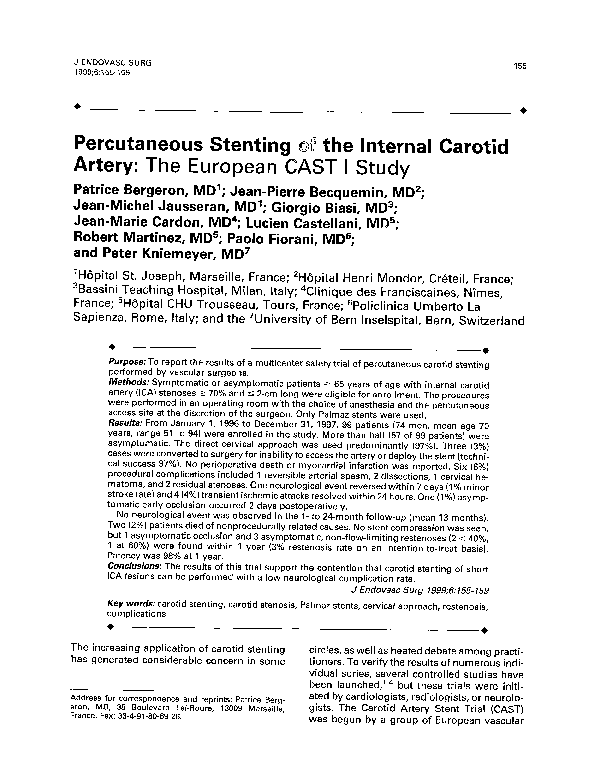 (PDF) Percutaneous Stenting of the Internal Carotid Artery: The ...