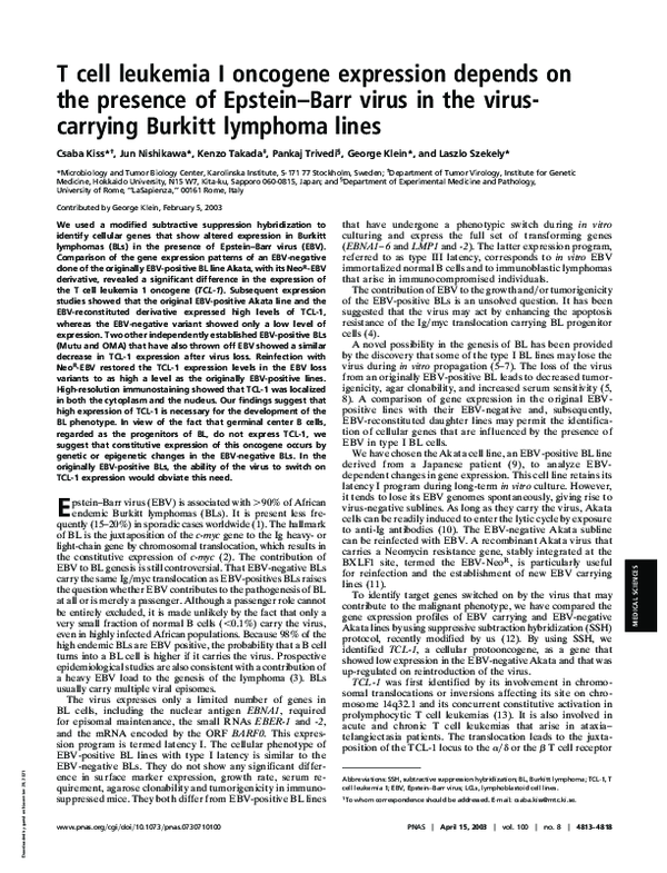 (PDF) T cell leukemia I oncogene expression depends on the presence of ...