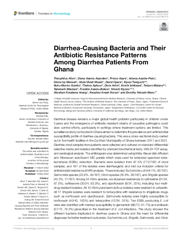 (PDF) DiarrheaCausing Bacteria and Their Antibiotic Resistance
