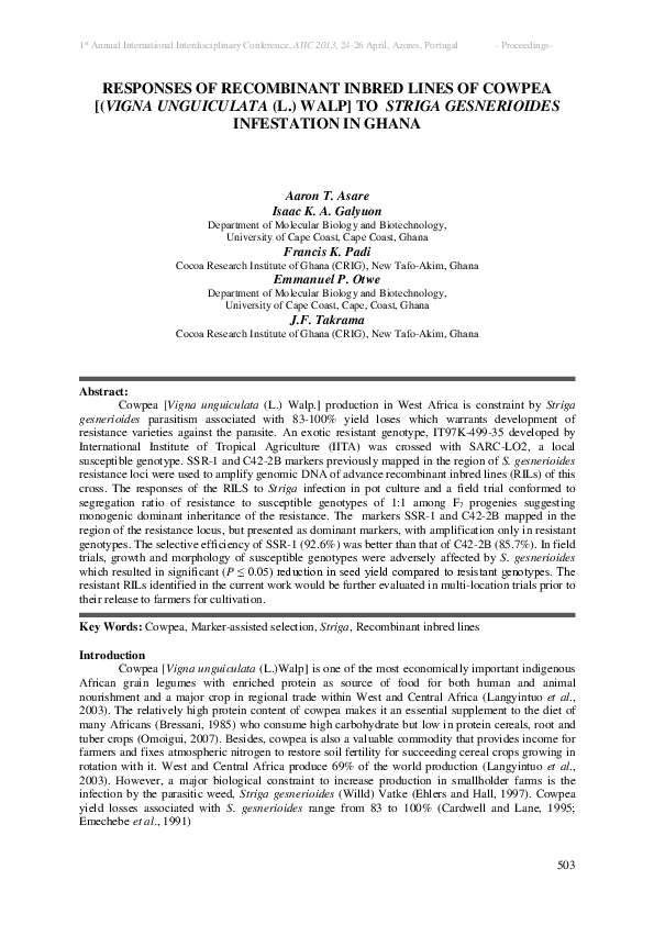 (PDF) Responses of Recombinant Inbred Lines of Cowpea [(Vigna ...
