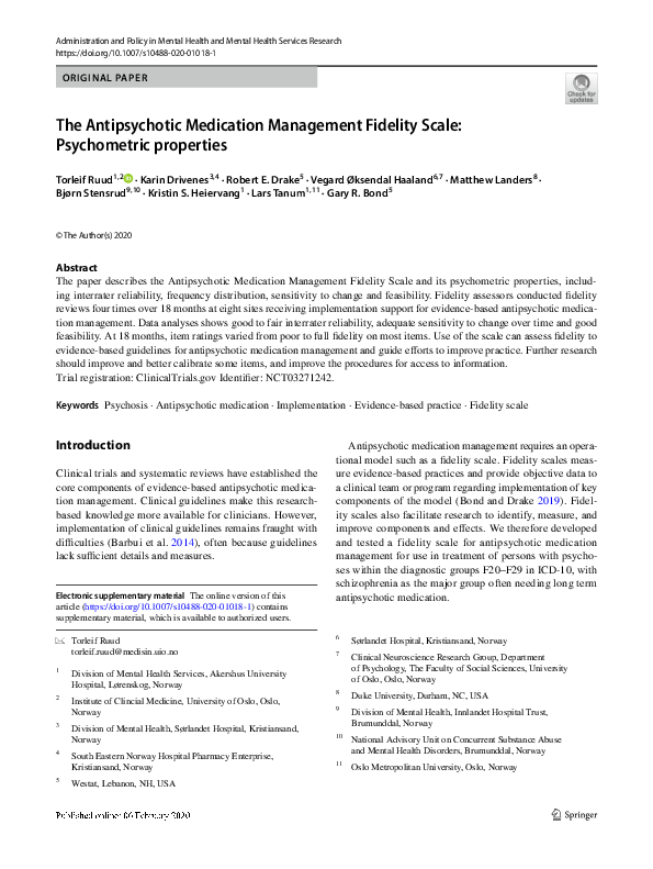 (PDF) The Antipsychotic Medication Management Fidelity Scale ...