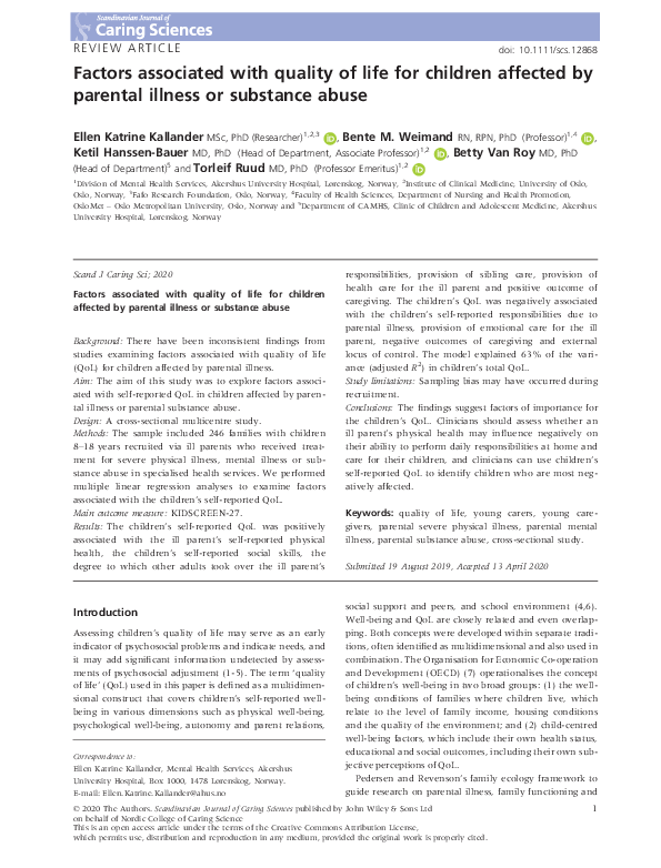(PDF) Factors associated with quality of life for children affected by ...