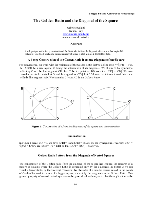 (PDF) The Golden Ratio and the Diagonal of the Square