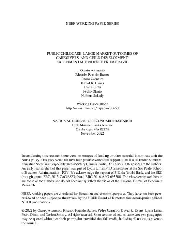 (PDF) NBER WORKING PAPER SERIES PUBLIC CHILDCARE, LABOR MARKET OUTCOMES ...