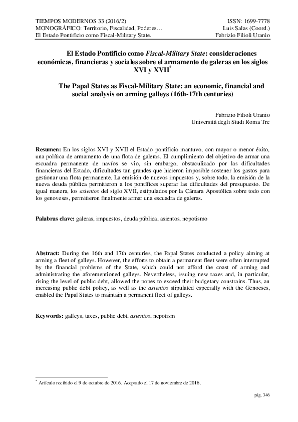 (PDF) F. Filioli Uranio, 'El Estado Pontificio como Fiscal-Military ...
