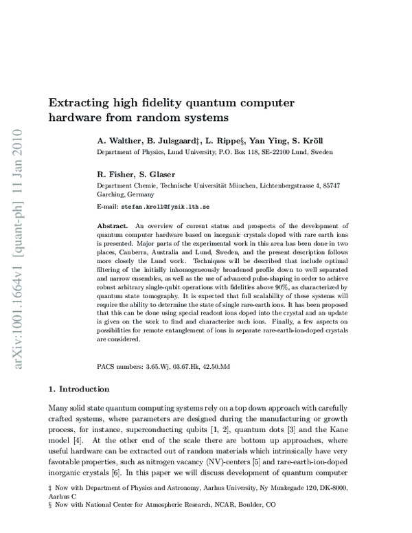 (PDF) Extracting high fidelity quantum computer hardware from random ...