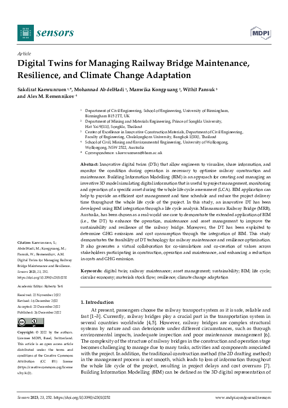 (PDF) Digital Twins for Managing Railway Bridge Maintenance, Resilience ...