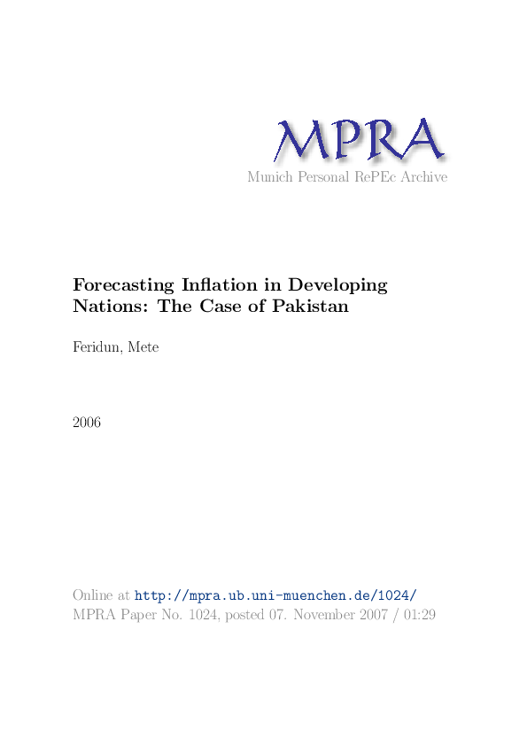 (PDF) Forecasting Inflation in Developing Nations: The Case of Pakistan
