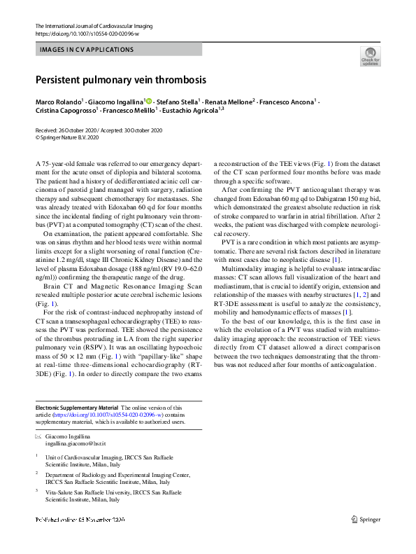 (PDF) Persistent pulmonary vein thrombosis