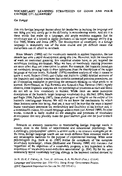 (PDF) Vocabulary Learning Strategies of Good and Poor Chinese EFL Learners