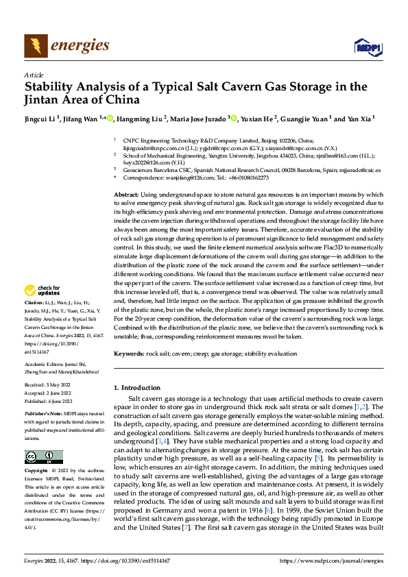 (PDF) Stability Analysis of a Typical Salt Cavern Gas Storage in the ...