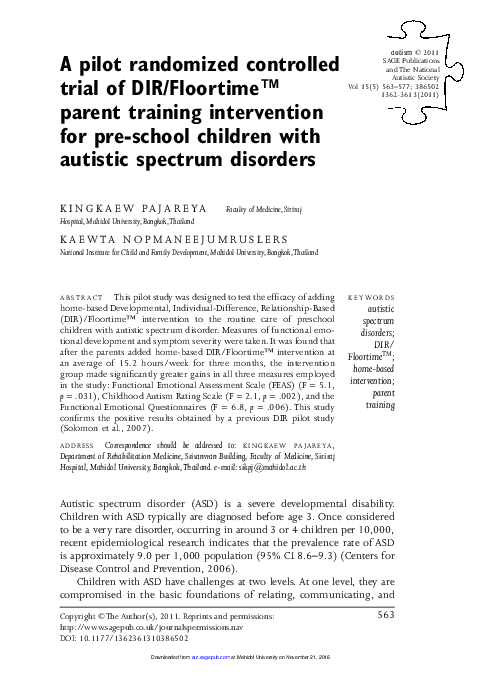 (PDF) A pilot randomized controlled trial of DIR/Floortime™ parent ...