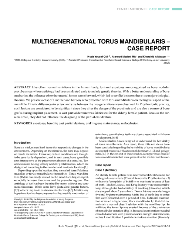 (PDF) Multigenerational Torus mandibularis - Case report