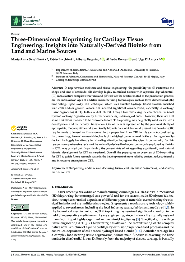 (PDF) Three-Dimensional Bioprinting for Cartilage Tissue Engineering ...