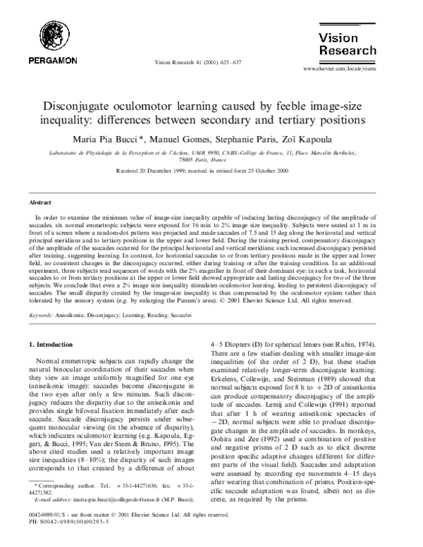 (PDF) Disconjugate oculomotor learning caused by feeble image-size ...