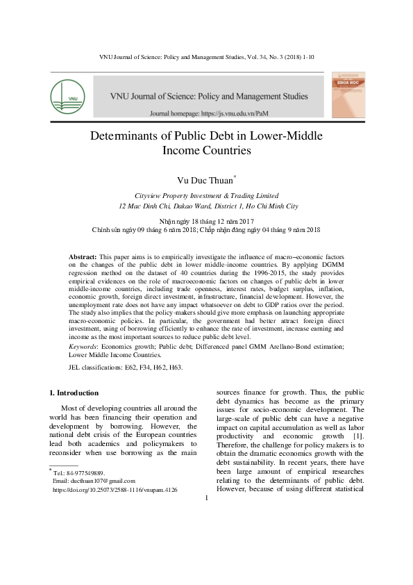 (PDF) Determinants of Public Debt in Lower Middle Income Countries