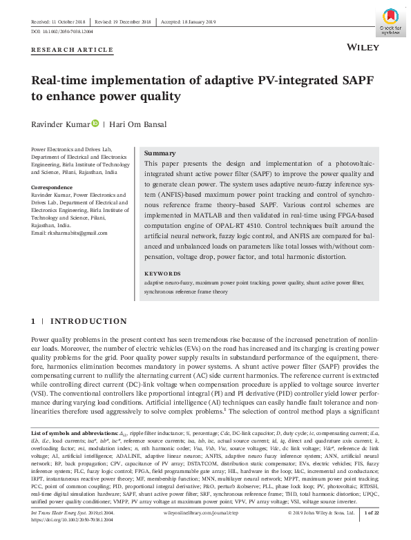 (PDF) Real‐time implementation of adaptive PV‐integrated SAPF to ...