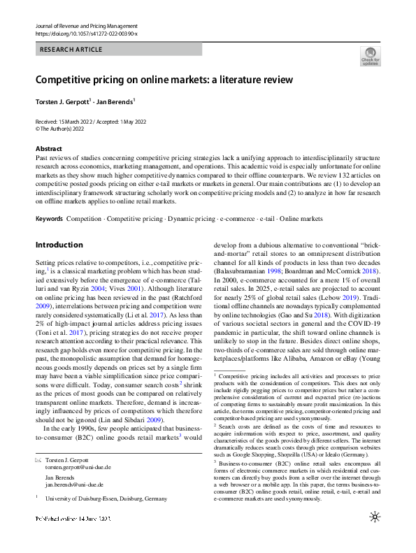 (PDF) Competitive pricing on online markets: a literature review