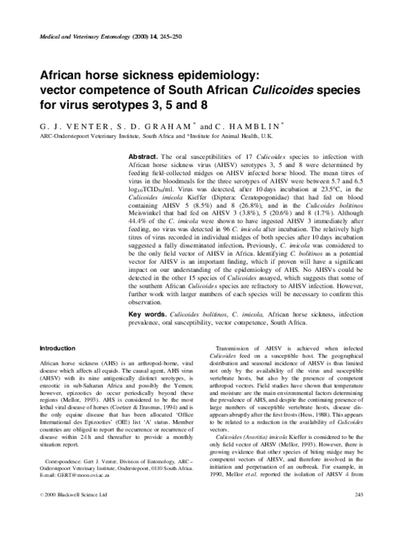 (PDF) African horse sickness epidemiology: vector competence of South ...