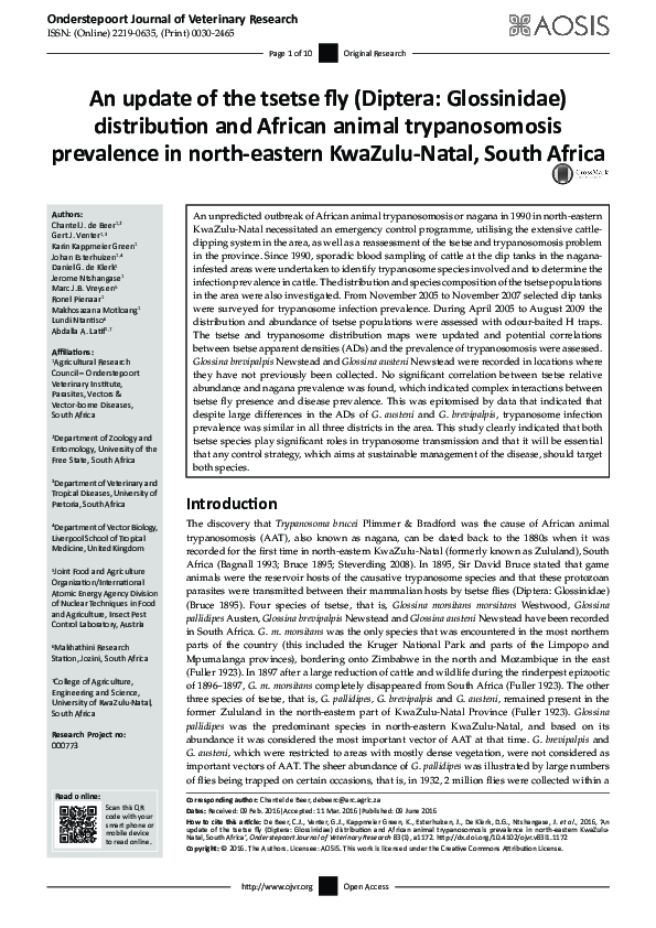 (PDF) An update of the tsetse fly (Diptera: Glossinidae) distribution ...
