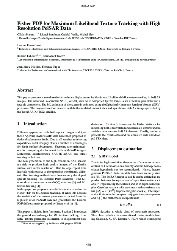 (PDF) Fisher PDF forMaximum Likelihood Texture Tracking with High ...