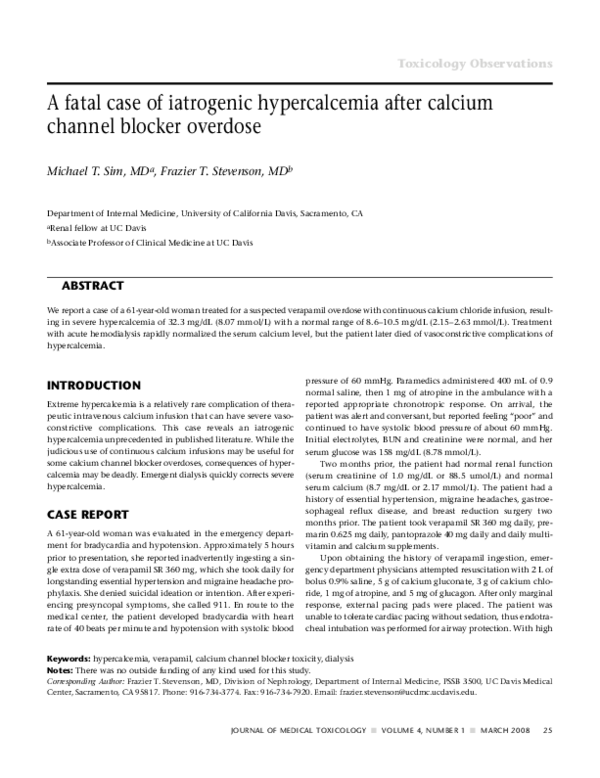(PDF) A fatal case of iatrogenic hypercalcemia after calcium channel ...