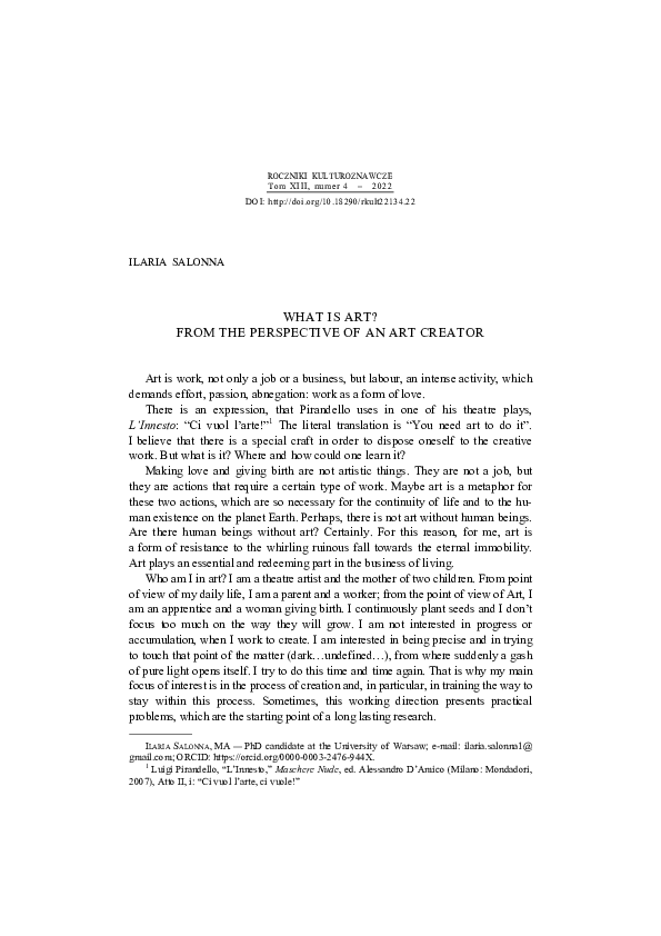 (PDF) What Is Art? From the Perspective of an Art Creator Ilaria