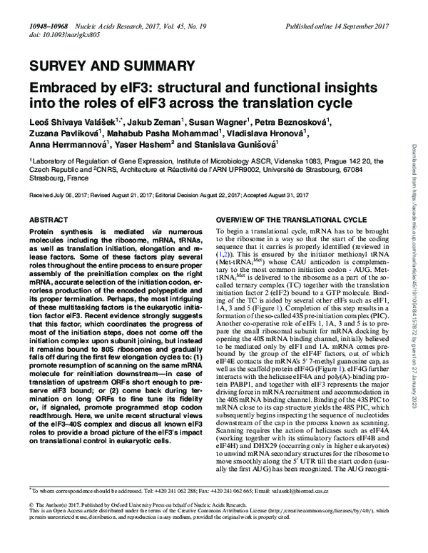 (PDF) Embraced by eIF3: structural and functional insights into the ...