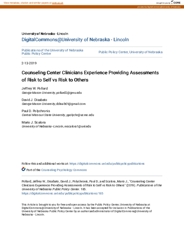 (PDF) Counseling Center Clinicians Experience Providing Assessments of ...