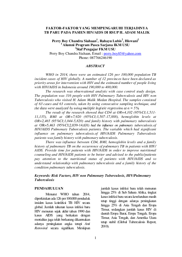(PDF) Faktor-Faktor Yang Mempengaruhi Terjadinya TB Paru Pada Pasien ...