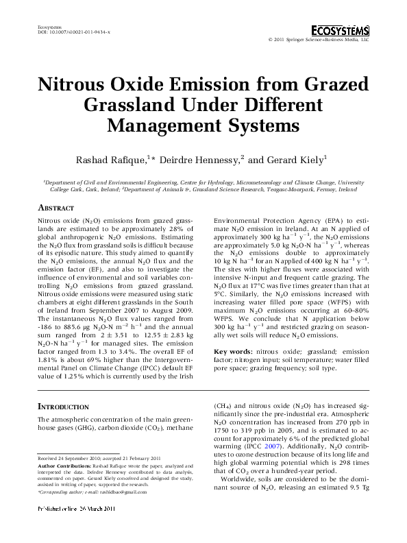 (PDF) Nitrous Oxide Emission from Grazed Grassland Under Different ...