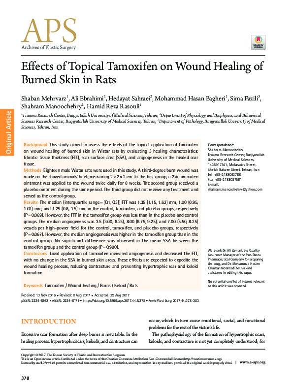 (PDF) Effects of Topical Tamoxifen on Wound Healing of Burned Skin in Rats
