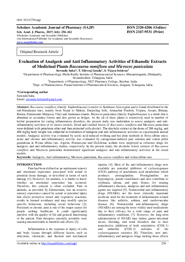 (PDF) Evaluation of Analgesic and Anti Inflammatory Activities of ...