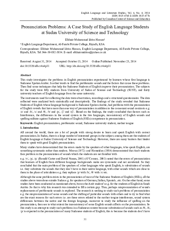 (PDF) Pronunciation Problems: A Case Study of English Language Students ...