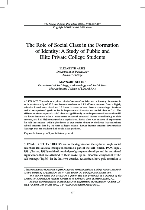 (PDF) The Role of Social Class in the Formation of Identity: A Study of ...
