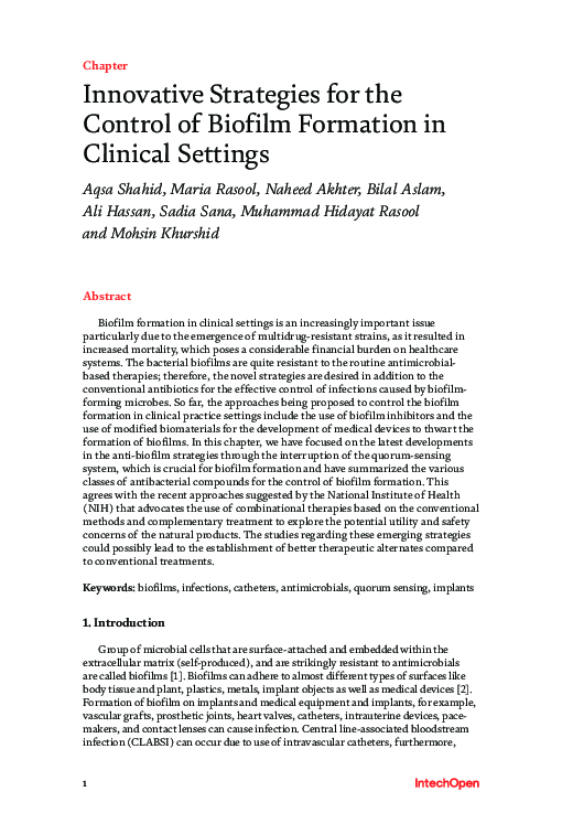 (PDF) Innovative Strategies for the Control of Biofilm Formation in ...