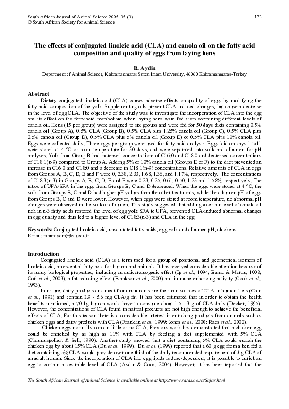(PDF) The effects of conjugated linoleic acid (CLA) and canola oil on ...