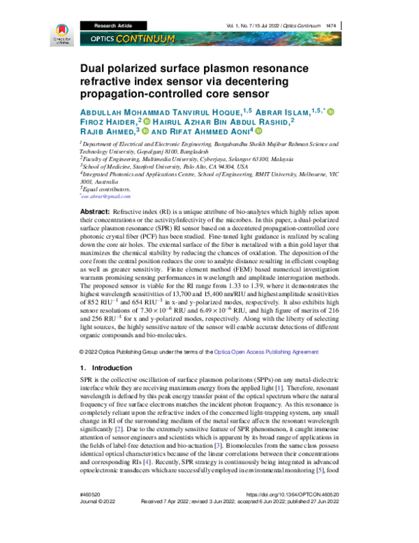 (PDF) Dual polarized surface plasmon resonance refractive index sensor ...