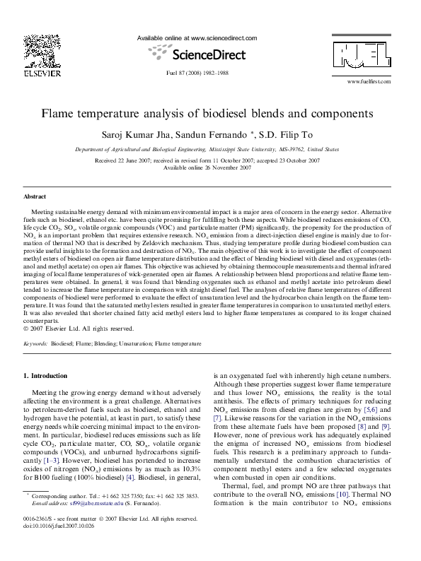 (PDF) Flame temperature analysis of biodiesel blends and components