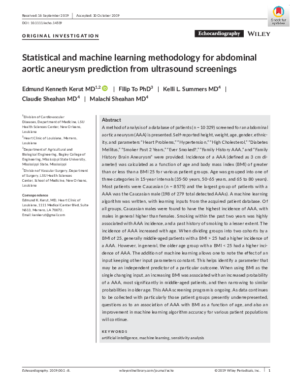 (PDF) Statistical and machine learning methodology for abdominal aortic ...